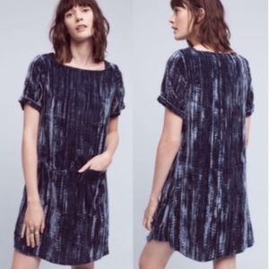Anthropologie Navy Blue Velvet Dress